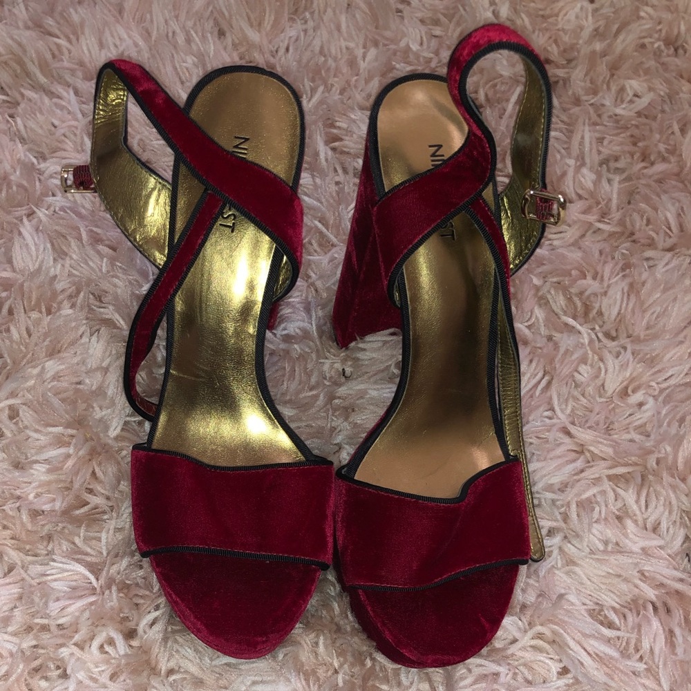 Red velvet platform heels